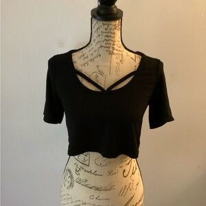 Nasty Gal Ribbed Black Knit Cropped Tee Size US 4 (S)